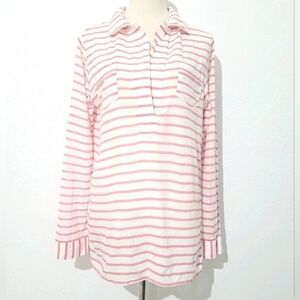 Gap Women’s Pink White Striped Long Sleeve Popover Tunic Top Size M 100% Cotton